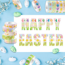 Juego de 12 Cintas Washi de Pascua con Diseño de Conejito de Pascua, Pollito y Gnomo, Cinta Decorativa con Temática de Pascua.
