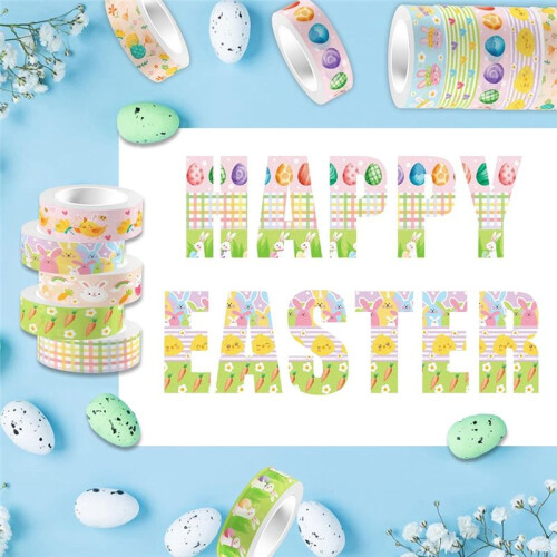 12 Pcs Easter Washi Tapes Set Easter Bunny Chick Gnom Pattern Masking Tape Easter Themed Decorative Tape 2