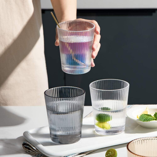 14oz Plastic Tumblers (4pc), Reusable, Stackable, Shatter-Proof, Dishwasher-Safe – Transparent/Blue/Gray/Green 2