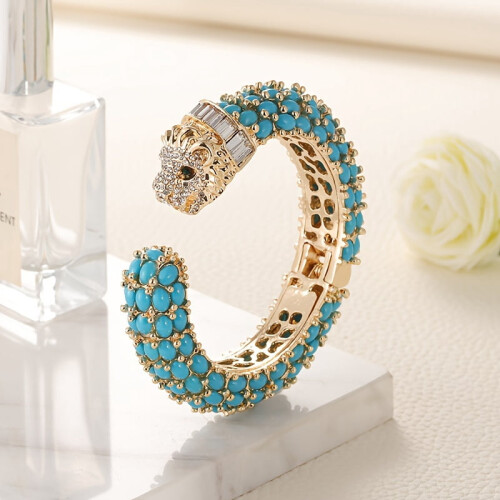 Pulseira vintage de resina com leão e strass (1 peça) 1