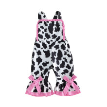 (6-12 Months, Pink) Little Girls Summer Cami Jumpsuit Sleeveless Cow Print Ruffle Trim Suspender Flared Pants