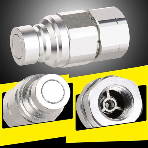 3 Set 1/2Inch NPT Hydraulic Coupler Skid Steer  Flat Face Quick Connect Couplings with 2PCS Dust Cap 2