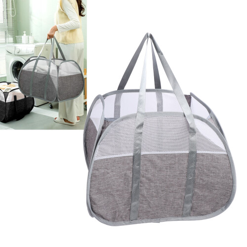 90L Foldable Laundry Hamper with Handles, Grey, Thick Oxford Cloth
