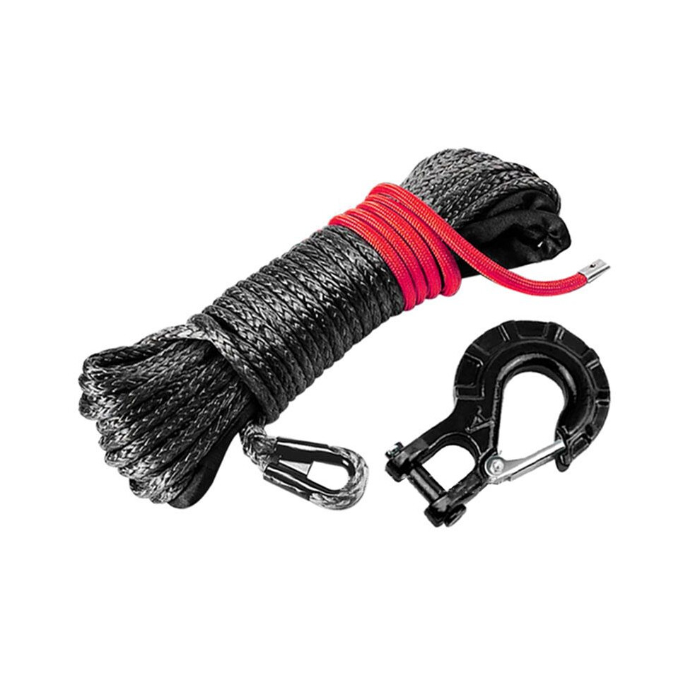 Synthetic Winch Rope Kit, Winch Hook, Safety Pull Strap, Outdoor Traction Rescue Black 6031893194488