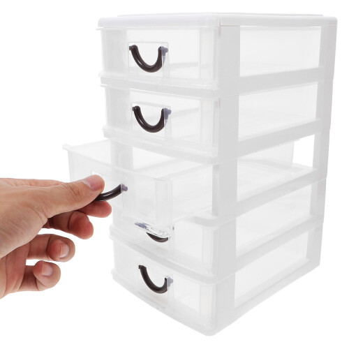 Clear White Plastic Makeup Organizer with Five Drawers for Desktop Storage 2