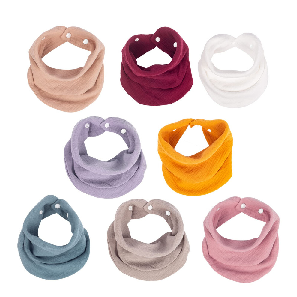 Muslin Baby Bibs 8 Pack Solid Color, Soft Bandana Drool Bibs with Adjustable Snap Closure for Newborns and Toddlers