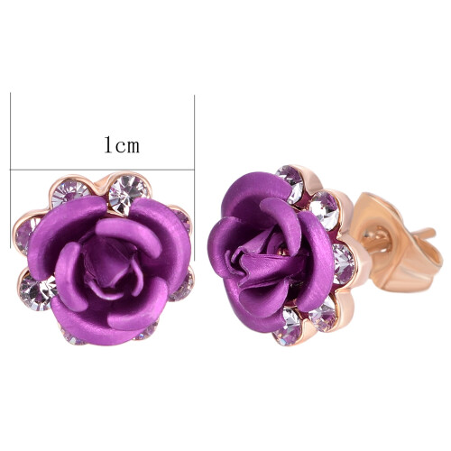 Rose Earrings Rose Gold Plated Crystal Studs 1 Pair 1