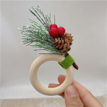 12PCS Christmas Napkin Rings Wood Handmade Holly Berry Napkin Holder for Wedding, Banquet, Birthday, Thanksgiving