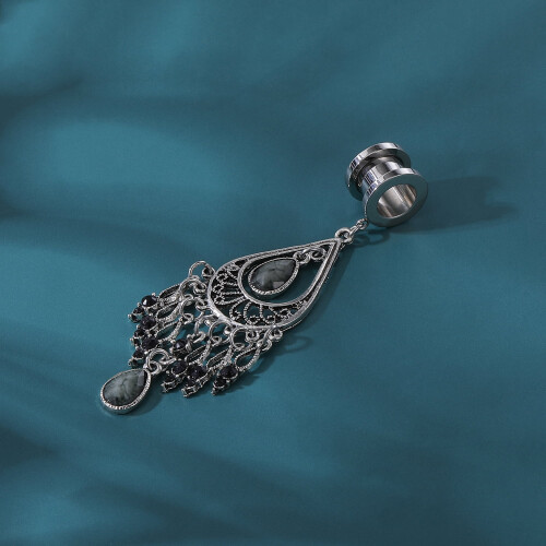 Vintage Hollow Ear Plug Tunnel with Tassel Dangle 2 Pcs 1