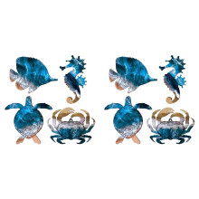 8X Sculptures Murales en Métal pour Extérieur, Décoration Murale sur le Thème de la Plage, de la Piscine, de , avec Tortue de Mer, Poisson,