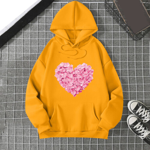 Γυναικεία oversized casual φούτερ με σχέδιο καρδιάς, στρογγυλή λαιμόκοψη, μακρυμάνικα – 1