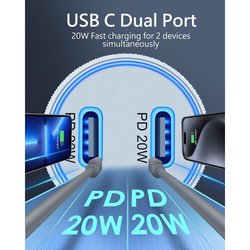 40W双USB-C车载充电器配2根3英尺USB-C线 2