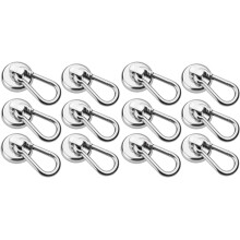 12 Pack Magnetic Hooks,Heavy Duty Neodymium Magnetic Hooks with Swivel Carabiner Hook,Silver