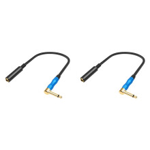 2X Cable de Audio Estéreo TRS Macho A Hembra de 6,35 mm en Ángulo Recto, Cable de Extensión para Guitarra, para Amplificadores, Auriculares, 0,3 M