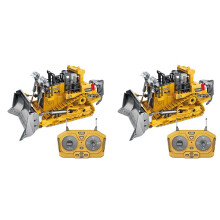 2X 1:24 2.4GHz 9 Channels Remote Control Tractor Toy Bulldozer RC Aluminum Alloy Engineering Tractor Toys Style B