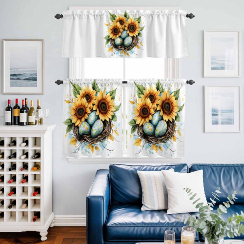 Easter Egg Nest Kitchen Curtains Set Watercolor Green 1