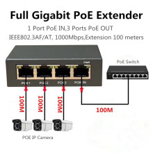 3X Extensor/Repetidor PoE Gigabit Completo de 4 Portas 100/1000M Extensor de  de Rede para  Poe NVR Câmera IP AP