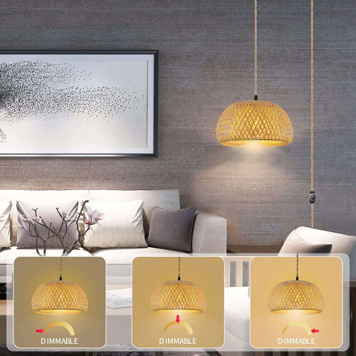 Rattan Dome Pendant Light Dimmable 1