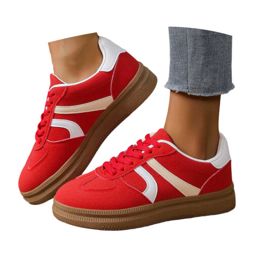 Suede Lace-Up Flat Loafers Red Size 39 2