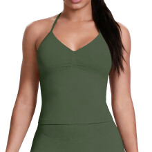 Women’s Longline Strappy Sports Bra Workout Top-Army Green XXL