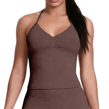 Women’s Longline Strappy Sports Bra Workout Top with-coffee L