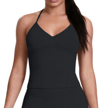 Women’s Longline Strappy Sports Bra Workout Top with-Black M
