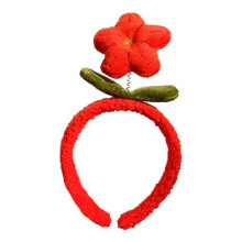 (Hair Hoop) Red Flower Plush Headband for Cosplay
