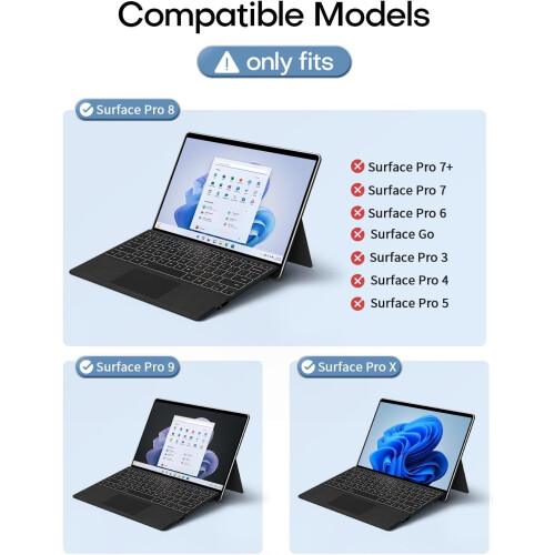 Πληκτρολόγιο Surface Pro – Συμβατό με Surface Pro10/9/8/X, οπίσθιο φωτισμό 7 χρωμάτων, touchpad, 1