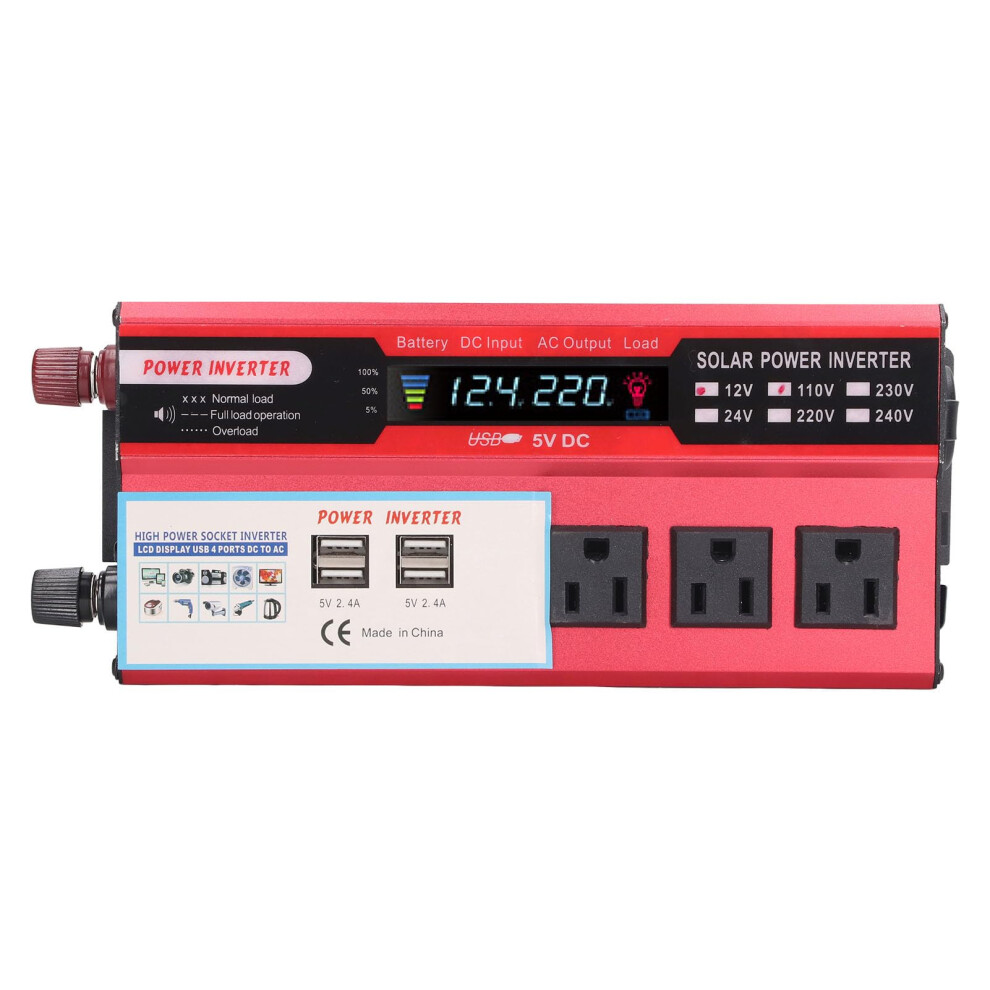 1500W Car Power Inverter 12V Dc To 110V Ac With 3 Ac Outlets 4 Usb Ports Lcd Display And Cooling Fan 9330225055457