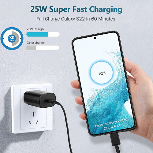 Γρήγορος φορτιστής USB-C 25W με καλώδιο 1,5 μέτρων, συμβατός με Samsung Galaxy S22/S21/S20/Note/Z Fold3 1