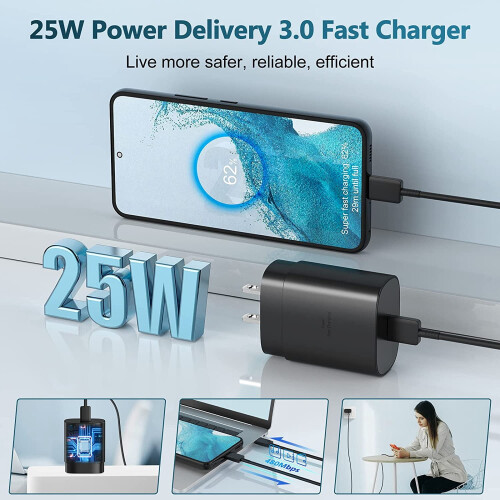 Γρήγορος φορτιστής USB-C 25W με καλώδιο 1,5 μέτρων, συμβατός με Samsung Galaxy S22/S21/S20/Note/Z Fold3 2