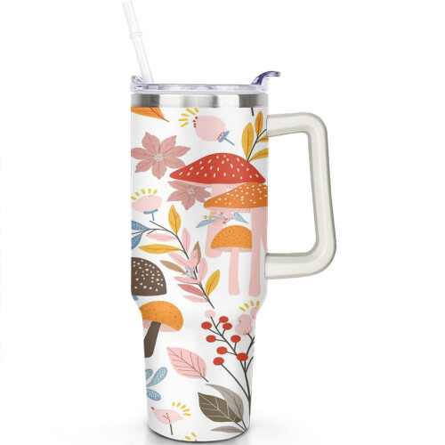 Ποτήρι Mushroom40oz με λαβή και καπάκι και καλαμάκι, από ανοξείδωτο ατσάλι με μόνωση 1