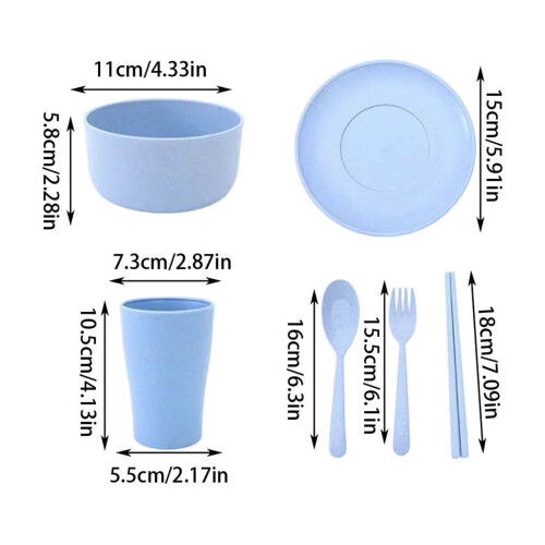 Wheat Straw Dinnerware Set 6 pcs Blue Lightweight 2