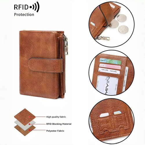 Γυναικείο μικρό δερμάτινο πορτοφόλι με RFID και θήκη για πιστωτικές κάρτες, διπλό 1