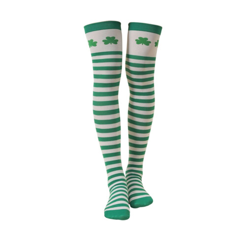 Chaussettes rayées montantes pour la Saint-Patrick, motif trèfle vert1 1