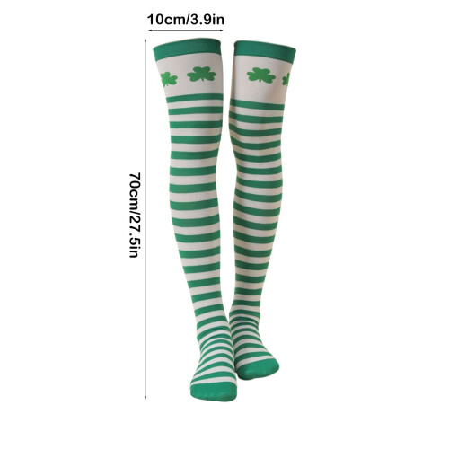 Chaussettes rayées montantes pour la Saint-Patrick, motif trèfle vert1 2
