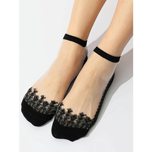 Women's Fishnet Floral Lace Transparent Socks 1