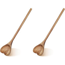 2pcs Heart Shaped Wood Spoon - Long Handle Love Spoon for Appetizer, Serving, Mixing - Kitchen Utensil for Coffee