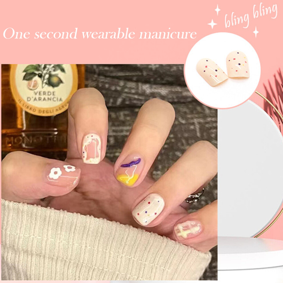 Roc-Electron White (Jelly Glue Model) 24Pcs Floral Short Fake Nails