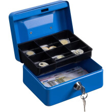 Money Box with Key -Money Tin with Lock - Small Lockable Cash Box with Coin Tray for Petty Cash Coins Notes