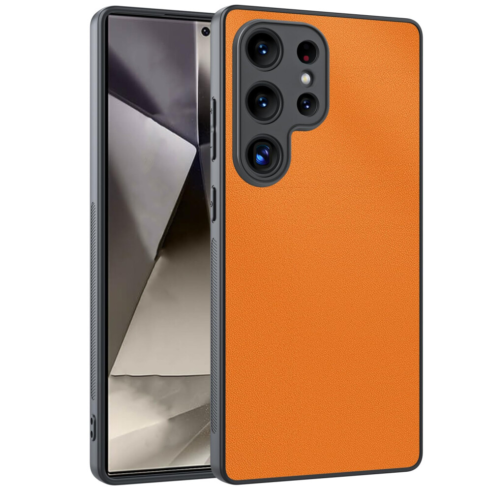 Leather Phone Case For Samsung Galaxy S25 Plus, Slim Antifingerprint Cover With Allinclusive Lens Protection, Orange 9771547609919