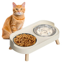 Elevated Cat Bowl, Raised Cat Food and Water Bowl Set for Indoor Cats, Proof with 2 Stainless Steel Pet Bowls