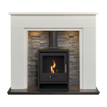 Acantha Rimini White Marble Fireplace with Downlights & OKO S1 Bio Eth