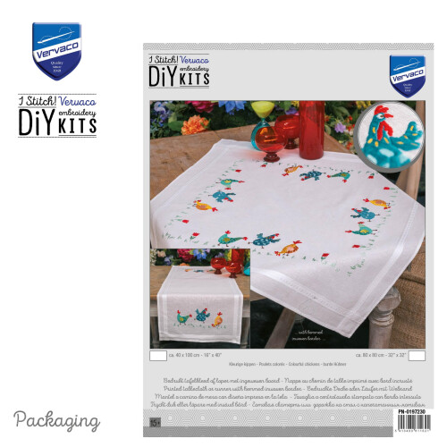 Vervaco Table Runner Kit Coloured Chickens, White, Approx. 40 x 100 cm 2