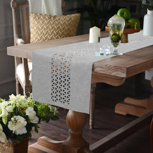 BAZIOE Linen Table Runner - Modern Grey Washable Table Decoration 35x183cm 1