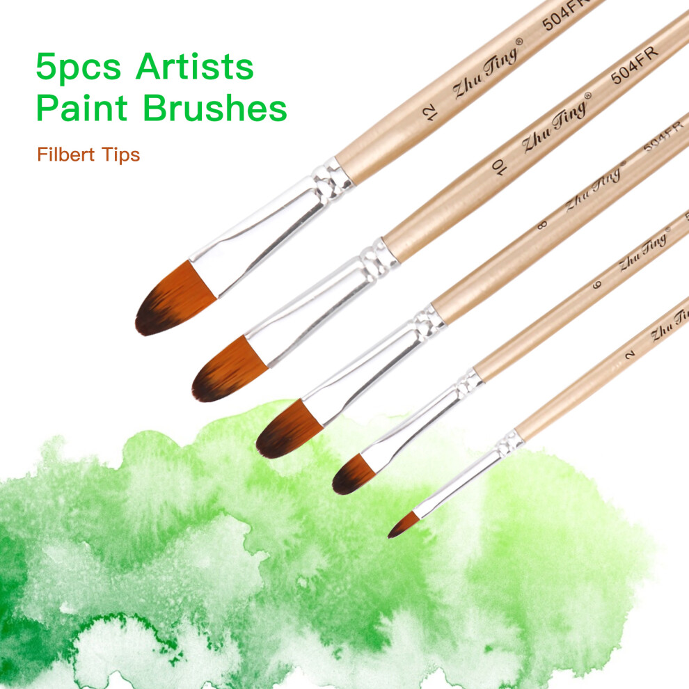 5Pcs Nylon Filbert Paint Brush Set For Acrylic, Oil, Watercolor, Face & Nail Art 9331390832546