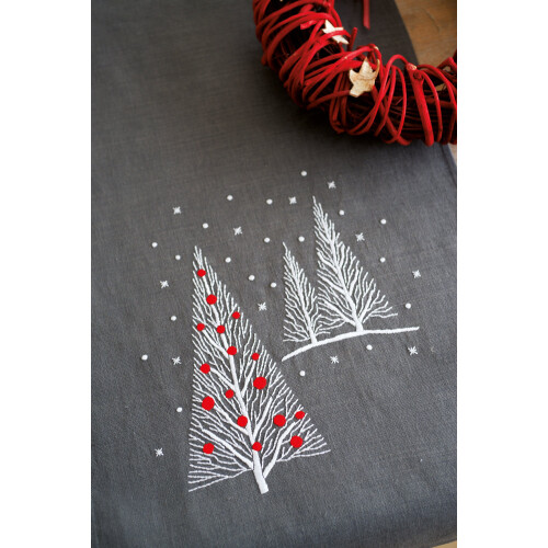 Vervaco Printed Table Runner Christmas Trees, Assorted 2