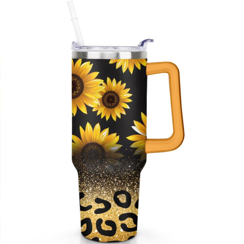 Κίτρινο ποτήρι 40oz με εκτύπωση λεοπάρδαλης, από ανοξείδωτο ατσάλι με μόνωση κενού 1