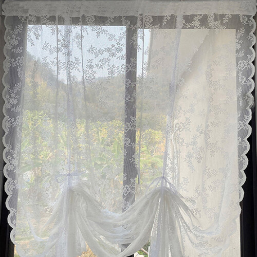 White Sheer Kitchen Lace Curtain 5.12 x 7.87 in 1