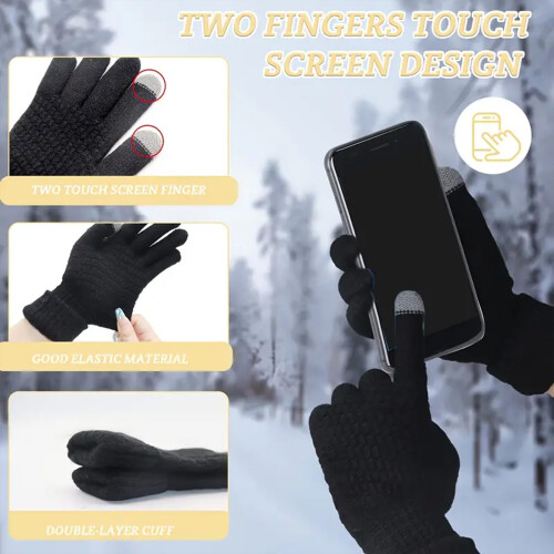 (Black) Winter Hat Scarf Gloves Set for Cold Weather